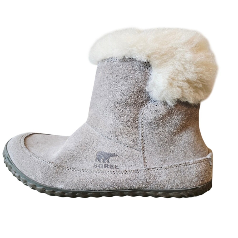 Sorel Nakiska Bootie Quarry Grey Suede Faux Fur Winter Boots Womens 10